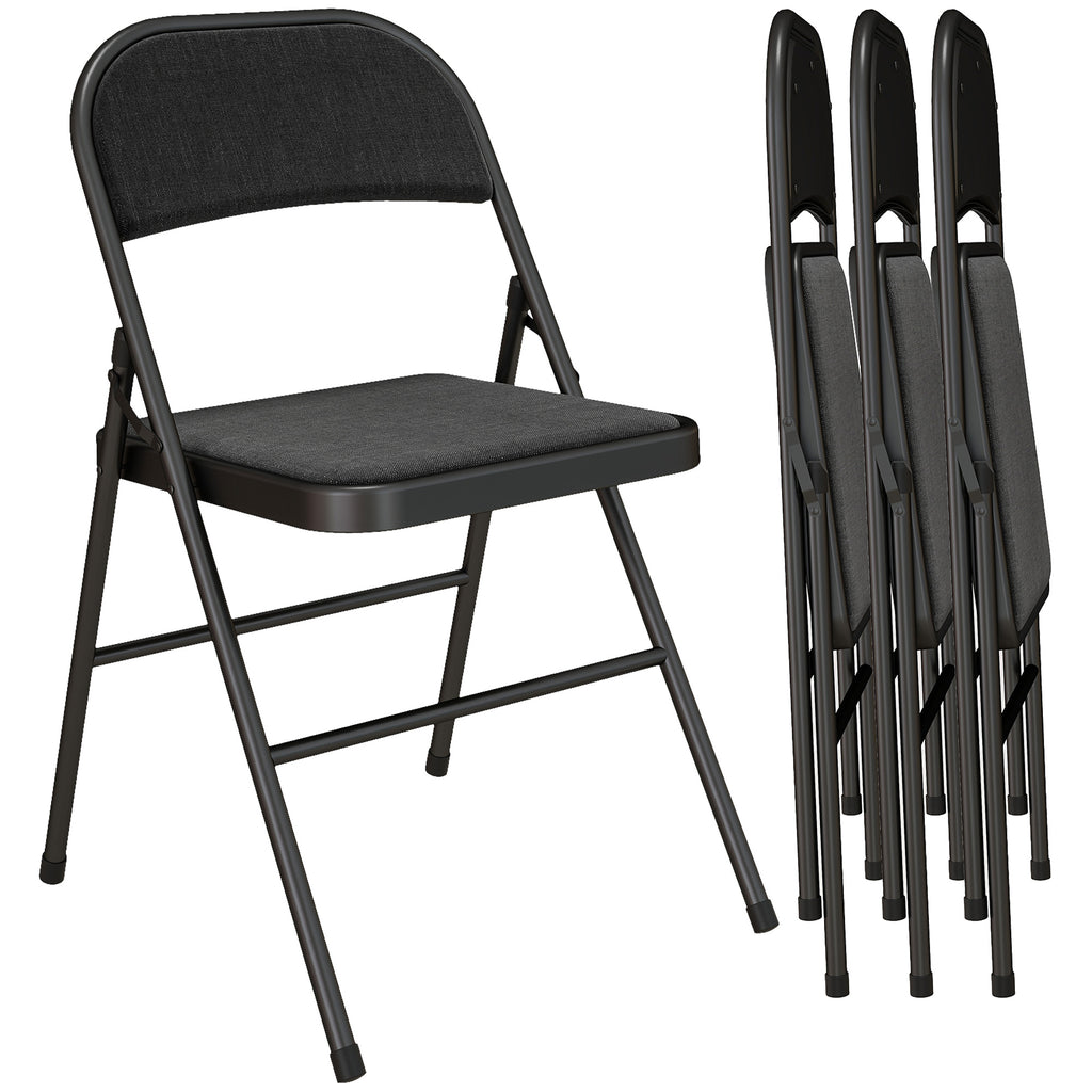 HOMCOM 4er-Set Klappstühle, Tragbare Bürostühle, Metallbeine, Faltstuhl für Büro, Empfang, Wartezimmer, Leinenoptik, Schwarz
