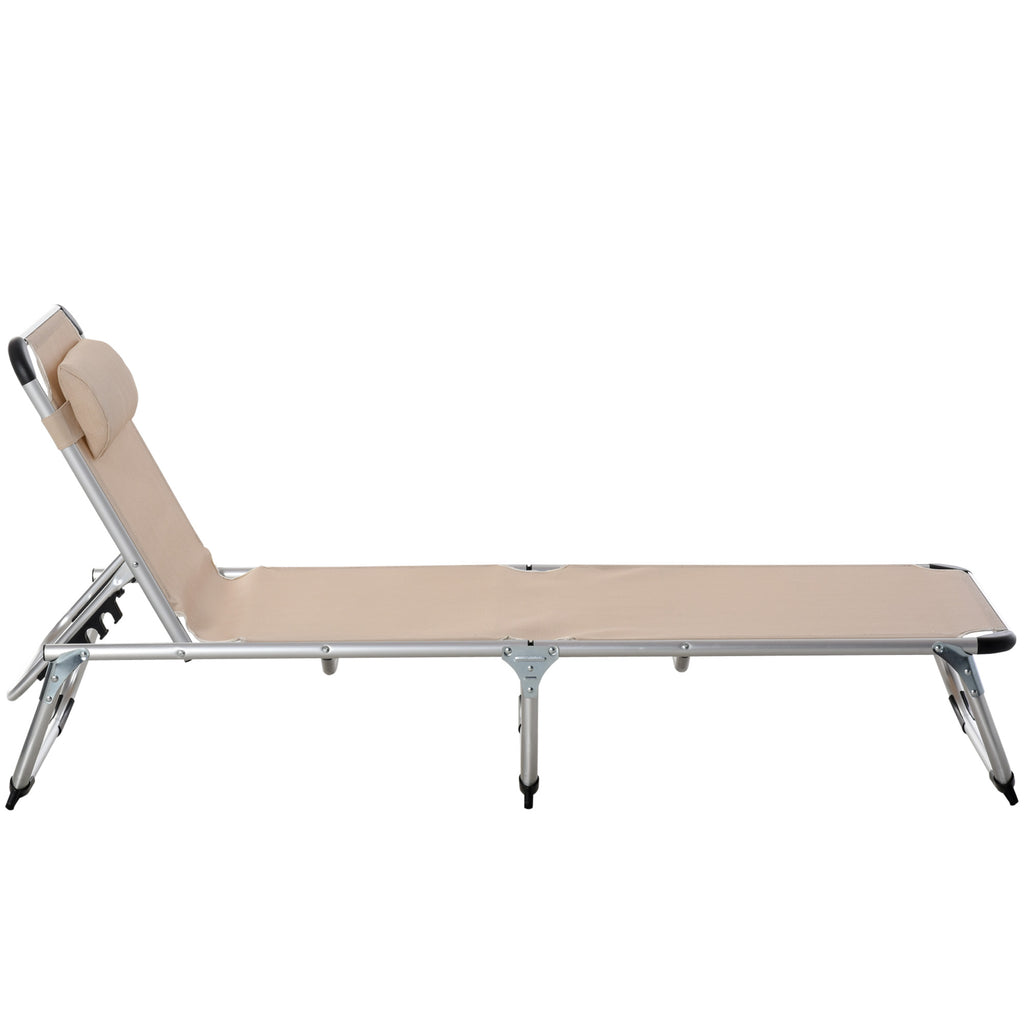 Outsunny Sonnenliege faltbar Gartenliege mit Kopfkissen ergonomisch Relaxliege mit 4-stufig verstellbaren Rückenlehne Alu bis 120 kg belastbar für Garten, Terrasse, Pool, , Strand,Beige