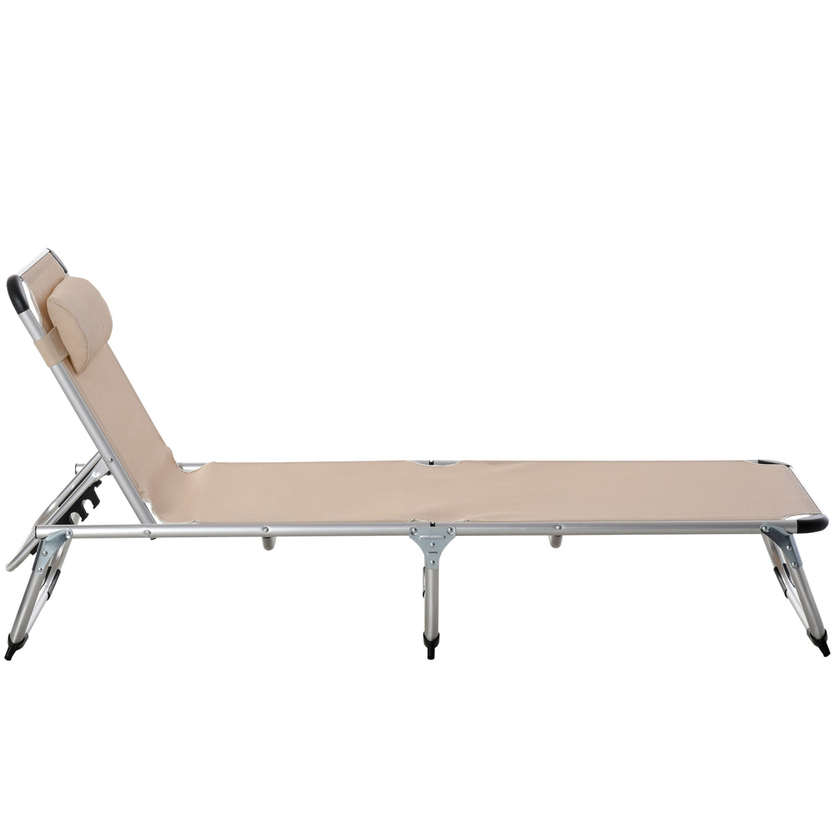 Outsunny Sonnenliege faltbar Gartenliege mit Kopfkissen ergonomisch Relaxliege mit 4-stufig verstellbaren Rückenlehne Alu bis 120 kg belastbar für Garten, Terrasse, Pool, , Strand,Beige