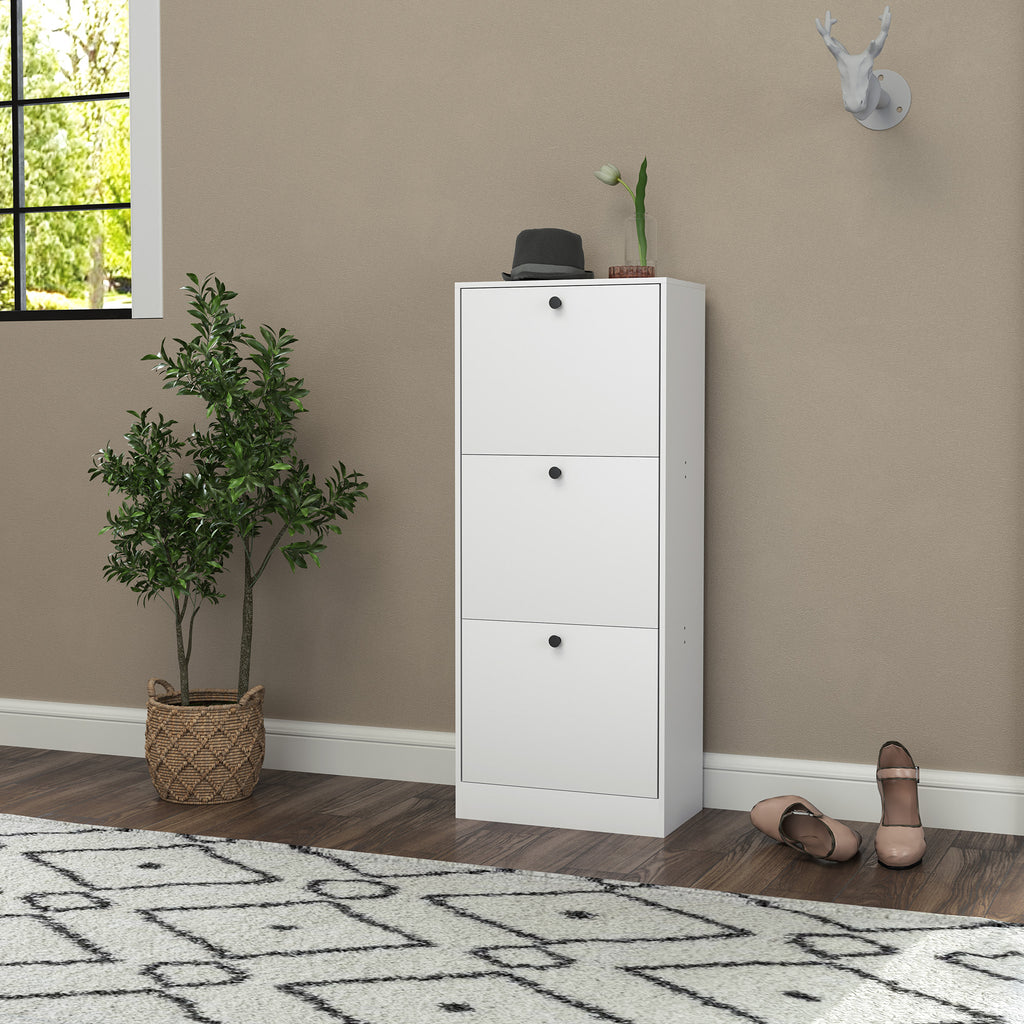 HOMCOM Schuhschrank, Schuhregal, 3 Klappfächer, verstellbar, Spanplatte, Weiß