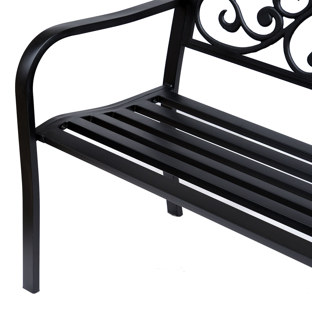 Outsunny 2-Sitzer Gartenbank Parkbank mit ausziehbarem Tisch Sitzbank Bank 240kg belastbar Terrassenbank mit Rücken- & Armlehnen Gartenmöbel für Terrasse, Garten Außenbereich 150x58,5x90 cm Schwarz