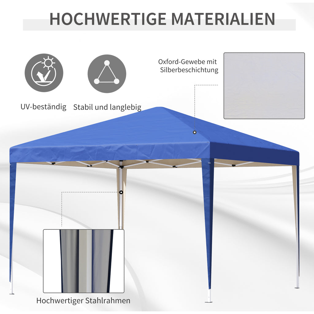 Outsunny Pavillon, 2,95 x 2,95 m Pop-Up-Faltpavillon, Gartenpavillon, Partyzelt, UV-Schutz, Stahl+Oxfordstoff, Blau