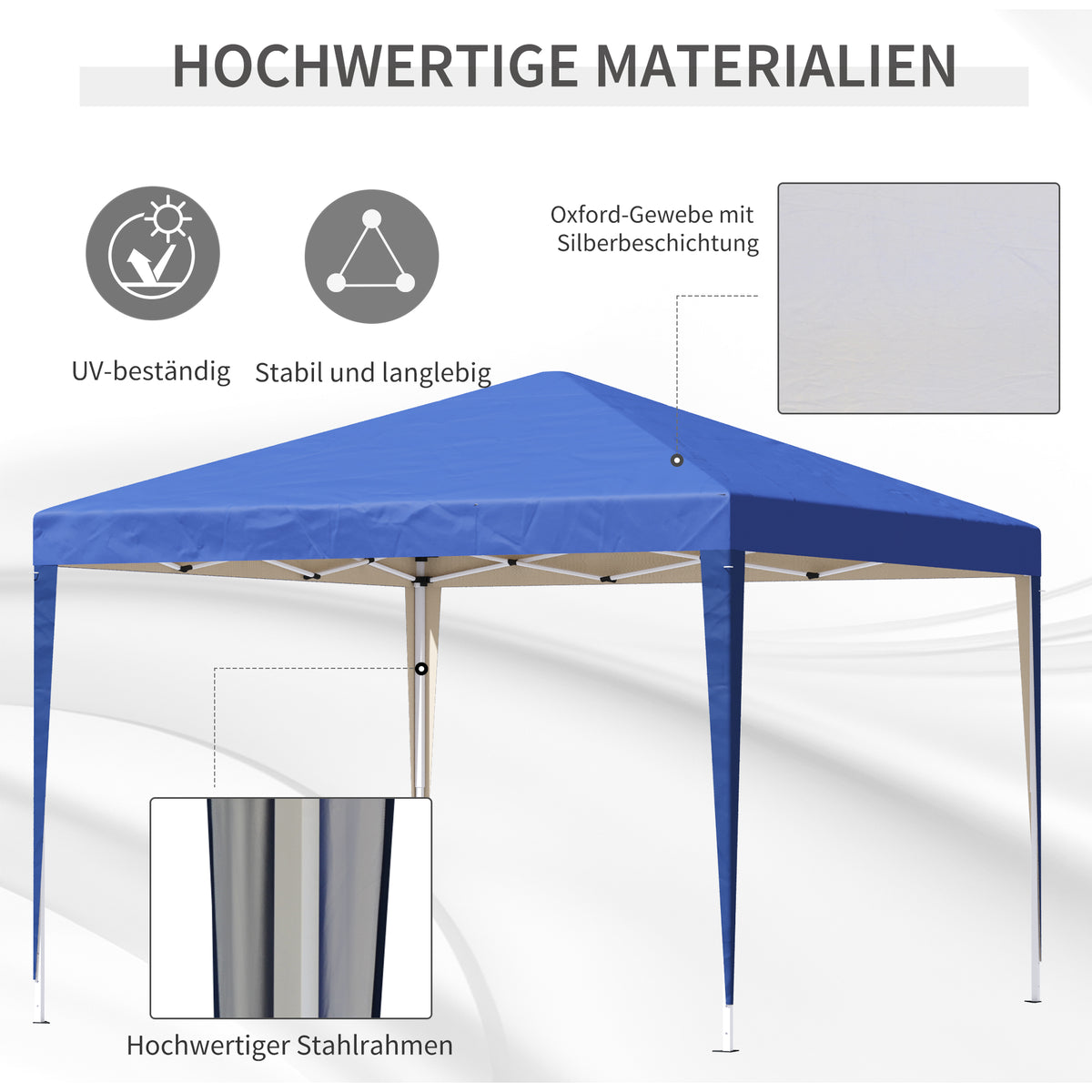 Outsunny Pavillon, 2,95 x 2,95 m Pop-Up-Faltpavillon, Gartenpavillon, Partyzelt, UV-Schutz, Stahl+Oxfordstoff, Blau