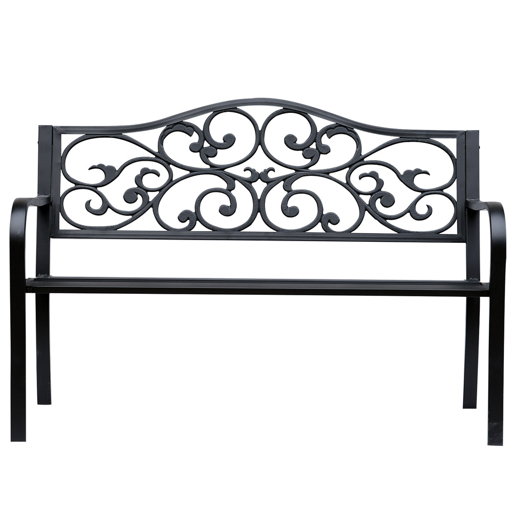 Outsunny 2-Sitzer Gartenbank Parkbank mit ausziehbarem Tisch Sitzbank Bank 240kg belastbar Terrassenbank mit Rücken- & Armlehnen Gartenmöbel für Terrasse, Garten Außenbereich 150x58,5x90 cm Schwarz