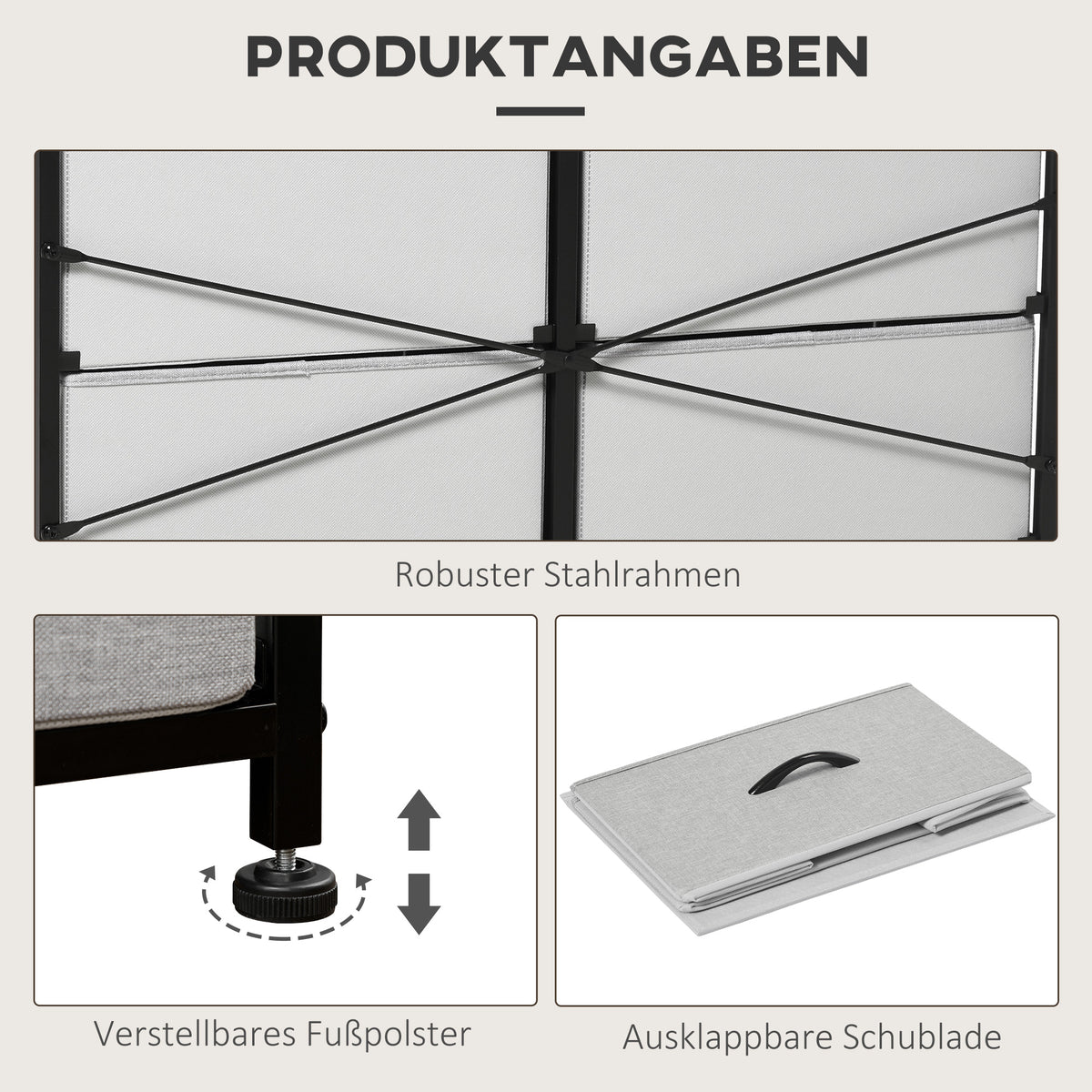 HOMCOM Kommode mit 8 Stoffschubladen, Metallrahmen, Ablage, 80x30x81,5 cm, Grau/Schwarz