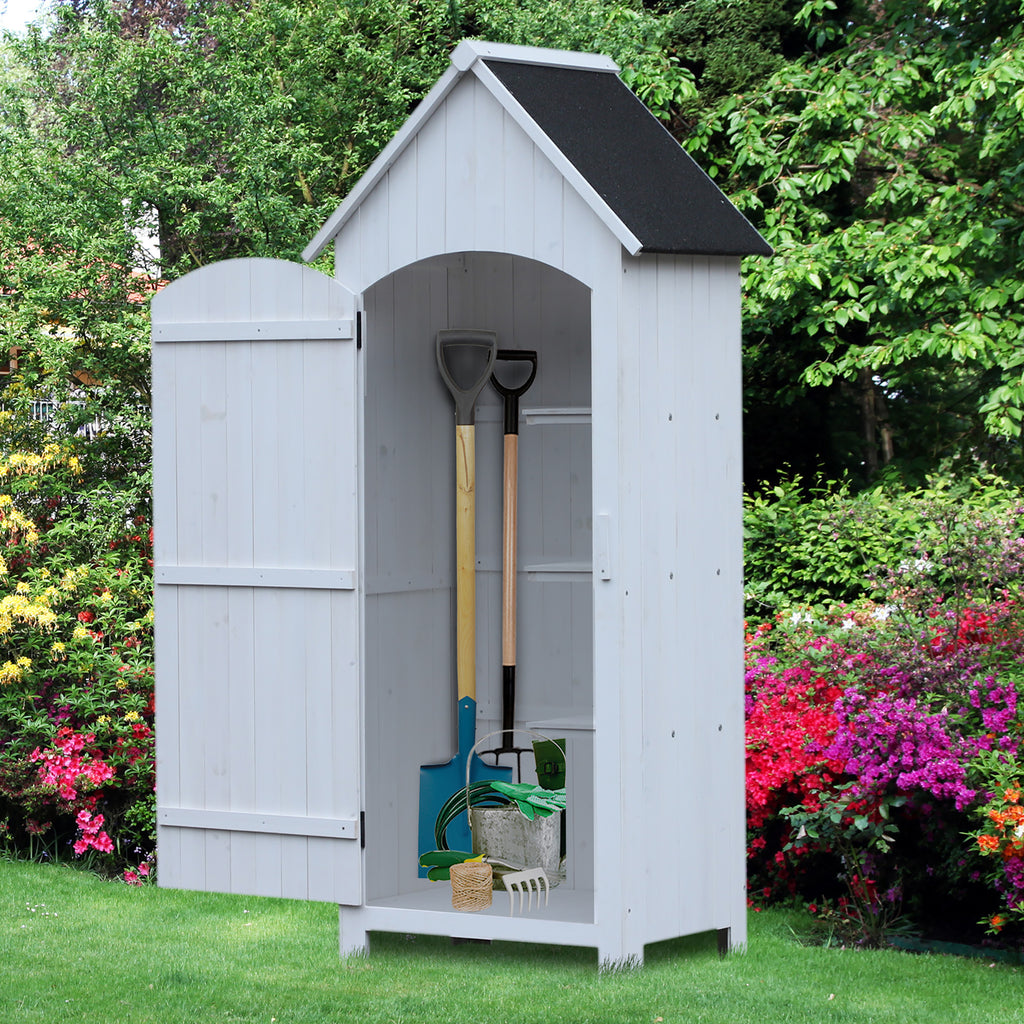 Outsunny Gartenschrank Holz  Gerätehaus Gartenhaus Geräteschuppen Geräteschrank Holzhütte Giebeldach Bitumenpappe Weiß 77,5 x 54,2 x 179,5 cm
