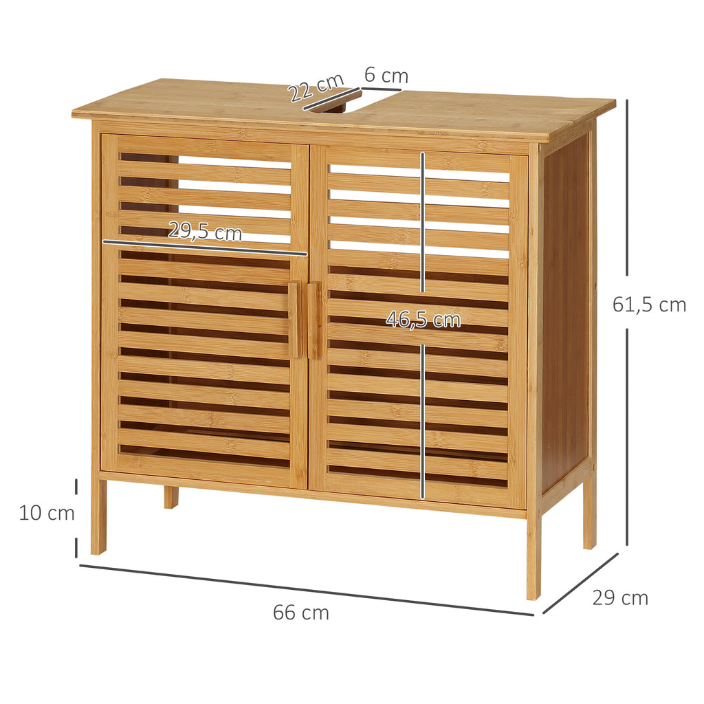 kleankin Bambus Waschbeckenunterschrank Badezimmer Unterschrank 2 Türen 66 x 29 x 61,5 cm