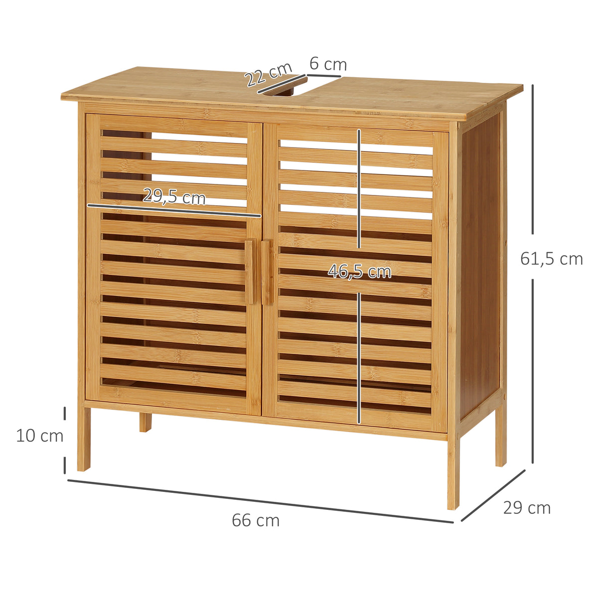 kleankin Bambus Waschbeckenunterschrank Badezimmer Unterschrank 2 Türen 66 x 29 x 61,5 cm