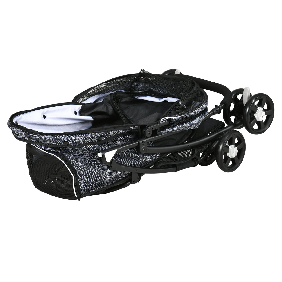 PawHut Hundebuggy Hundewagen bis 10kg klappbar verstellbares Vordach Bodenkorb Kissen Seitentasche 81 cm x 48 cm x 99 cm Grau