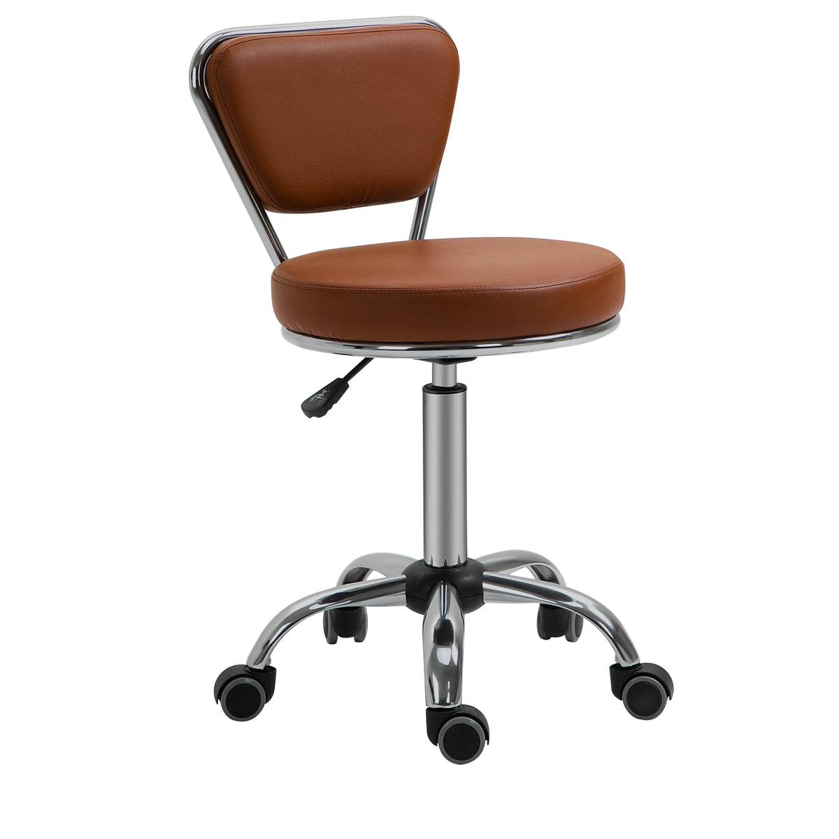 HOMCOM Vintage Massagehocker - drehbarer Arbeitsstuhl 360° - Höhenverstellbarer Sitz 49-64 cm - braunes Kunstleder verchromtes Metall