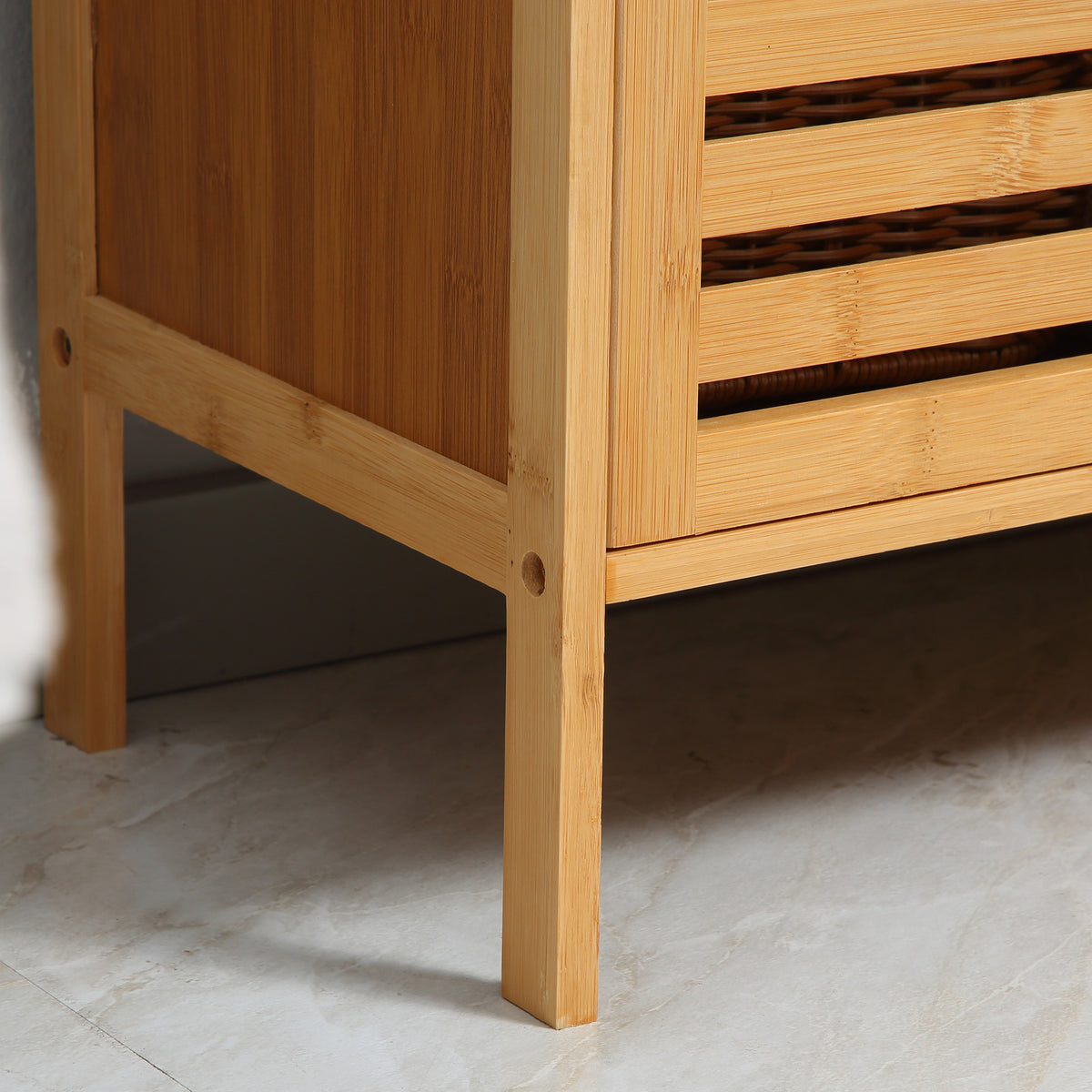 kleankin Bambus Waschbeckenunterschrank Badezimmer Unterschrank 2 Türen 66 x 29 x 61,5 cm