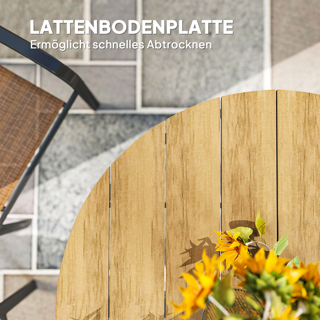 Outsunny Gartentisch Ø118cm, Wetterfest Balkontisch aus Aluminium, Beistelltisch mit Kreuzbeine Lattendesign Teak
