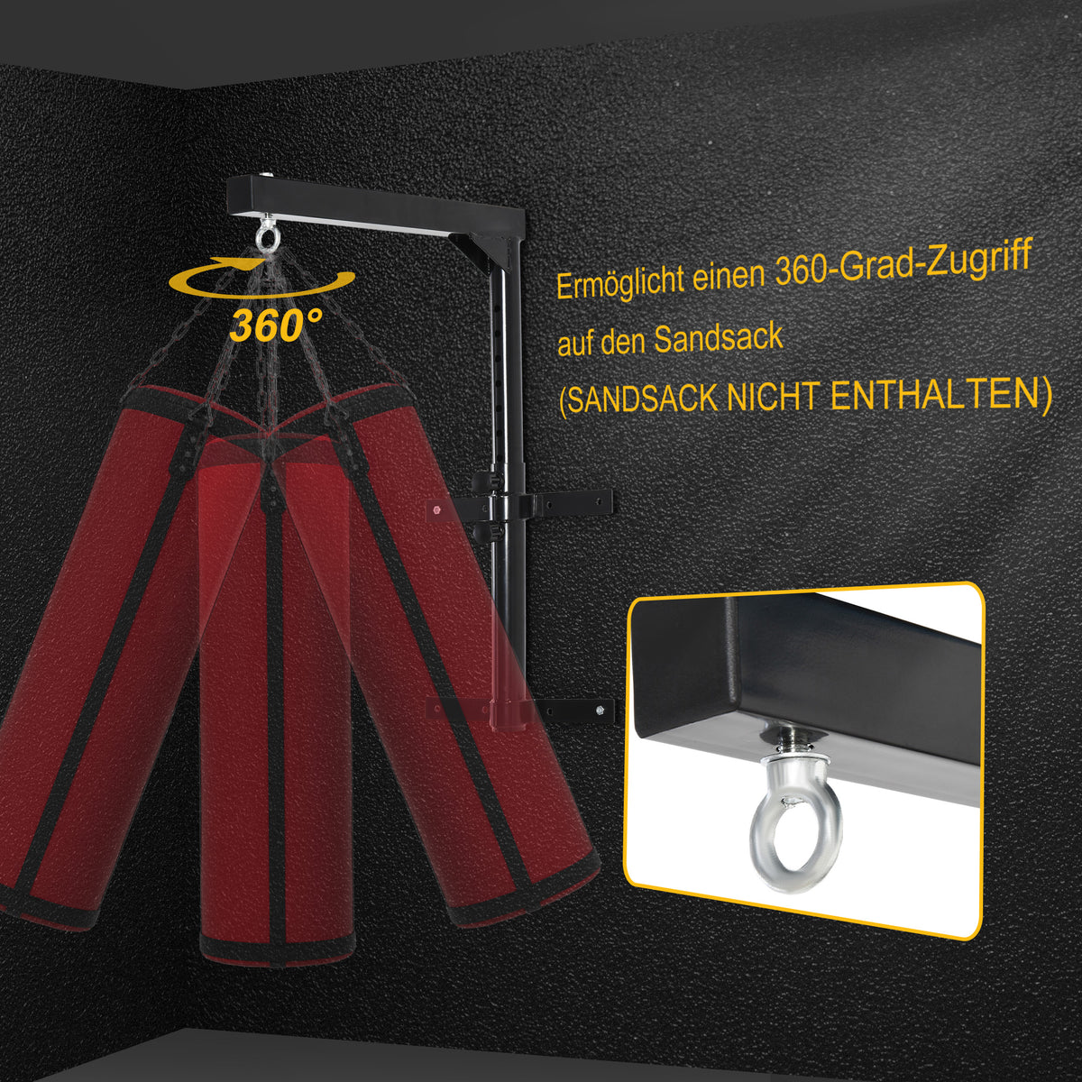 HOMCOM Boxsackhalterung Wandhalterung Boxsack Sandsack Halterung bis 100 kg Tragkraft 60-88cm höhenverstellbar Schwarz