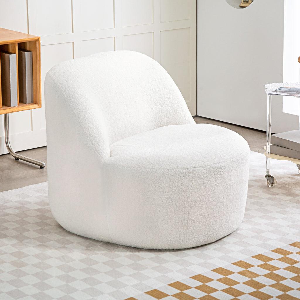 HOMCOM Wohnzimmerstuhl mit ergonomischer Rückenlehne aus Sherpa-Fleece und Schaumstoff, 73x82x71 cm, Cremeweiß