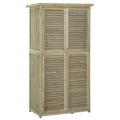 Outsunny Gartenschrank Holz Geräteschuppen Gerätehaus mit Asphaltdach Lamellentür Geräteschrank Schuppen Garten 4 Fächer Grau 87 x 46,5 x 160 cm