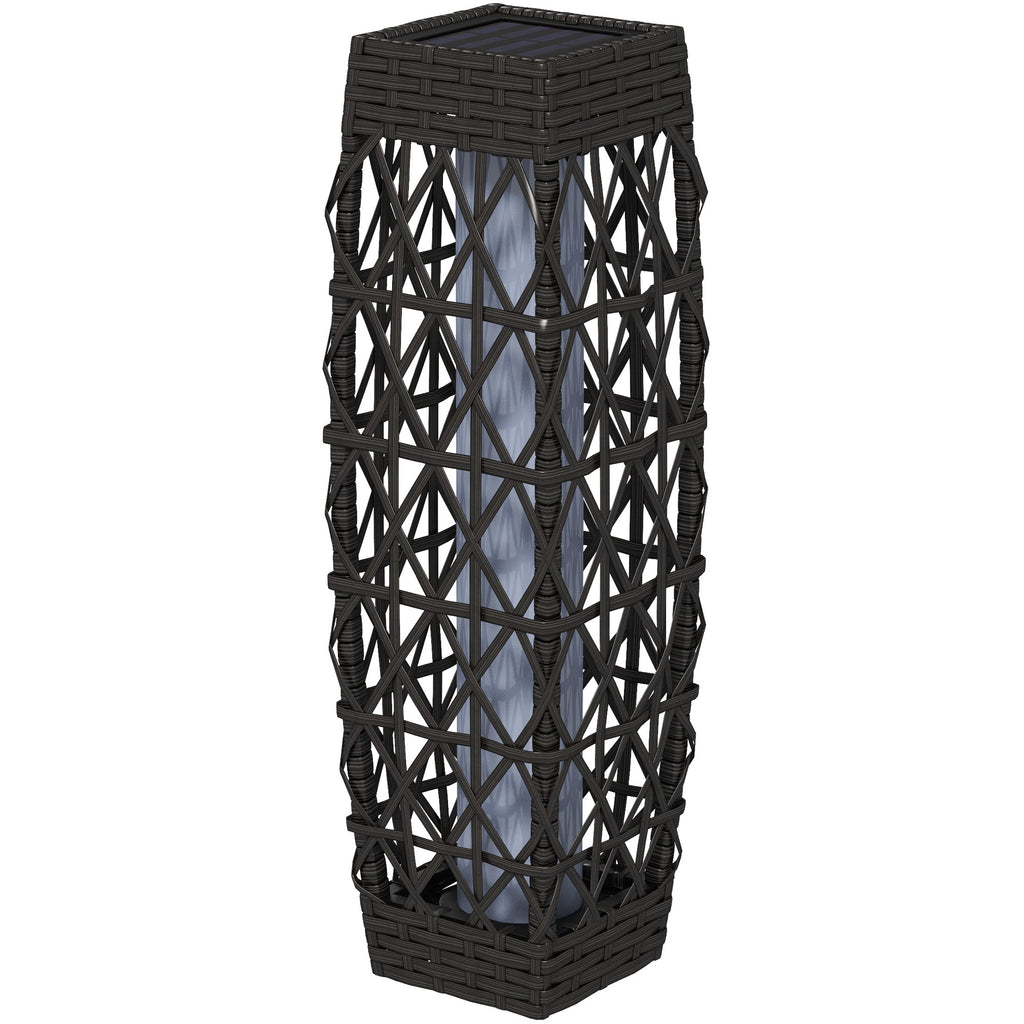 Outsunny Rattan Außenleuchte, Solar Gartenlampe, Einschaltautomatik, LED, wetterfest, Metallrahmen, 20 x 20 x 68cm, Grau