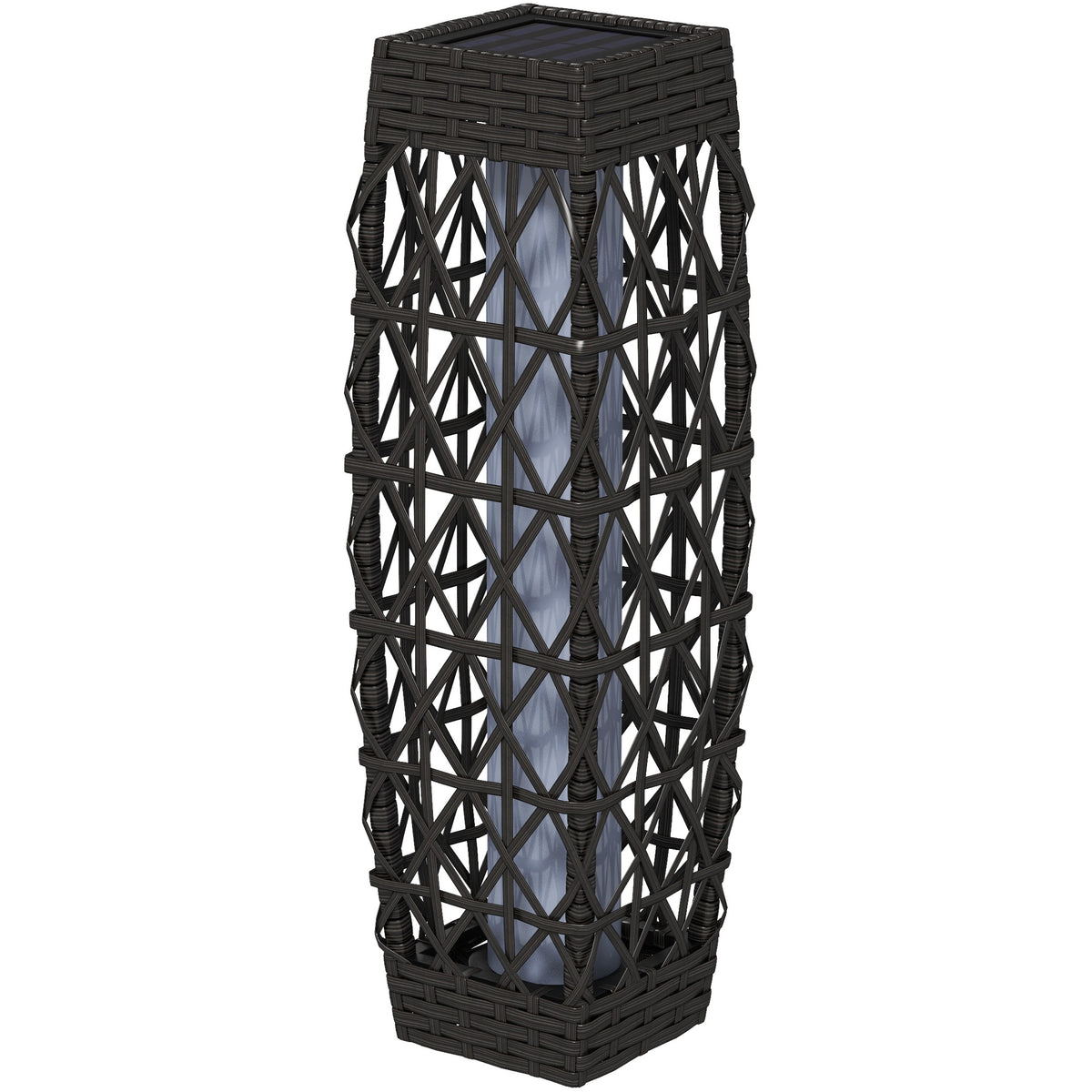 Outsunny Rattan Außenleuchte, Solar Gartenlampe, Einschaltautomatik, LED, wetterfest, Metallrahmen, 20 x 20 x 68cm, Grau