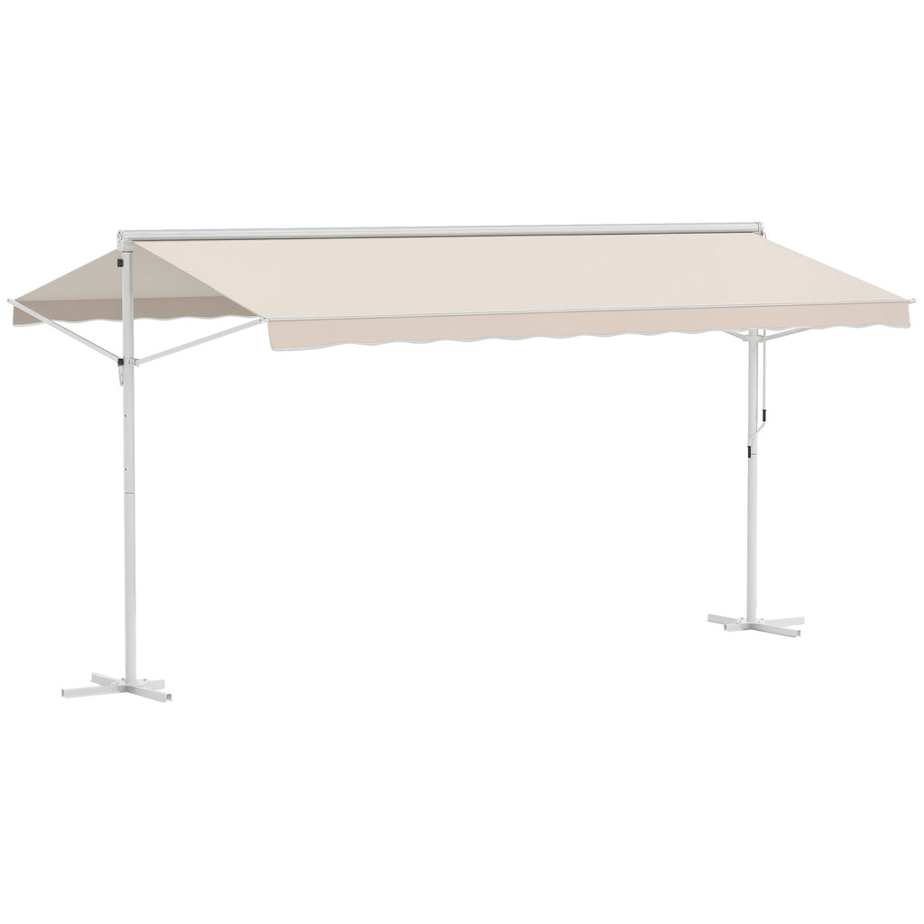 Outsunny Standmarkise Markise 4,5 x 3,4m Terrassenüberdachung Gartenmarkise mit Faltarm Kurbel Terrasse Creme Alu Metall
