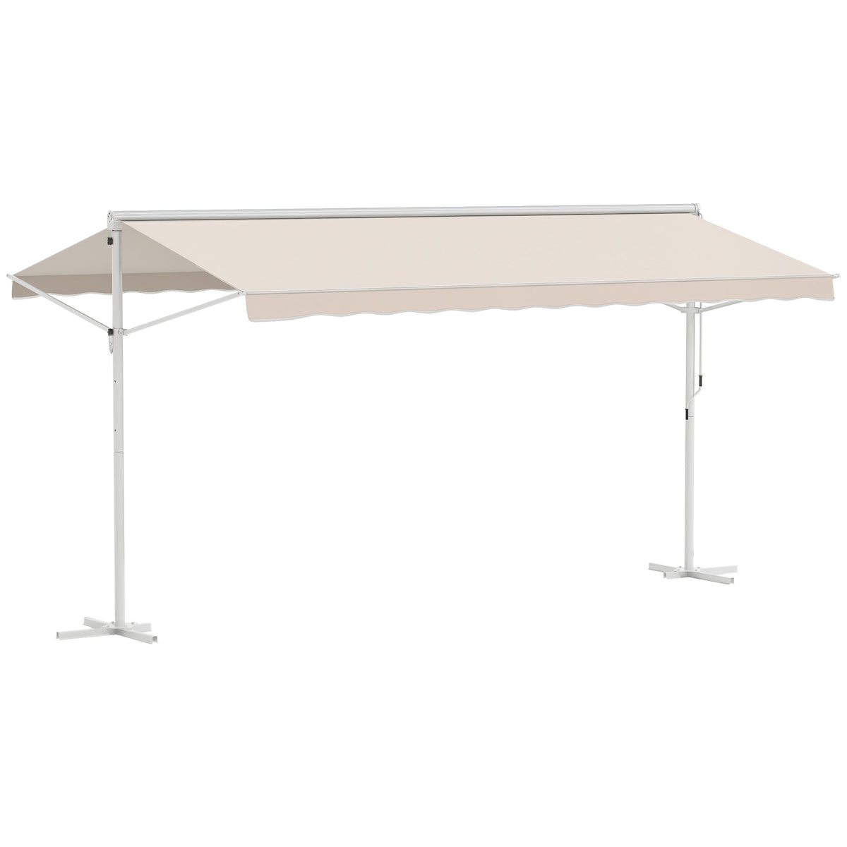 Outsunny Standmarkise Markise 4,5 x 3,4m Terrassenüberdachung Gartenmarkise mit Faltarm Kurbel Terrasse Creme Alu Metall