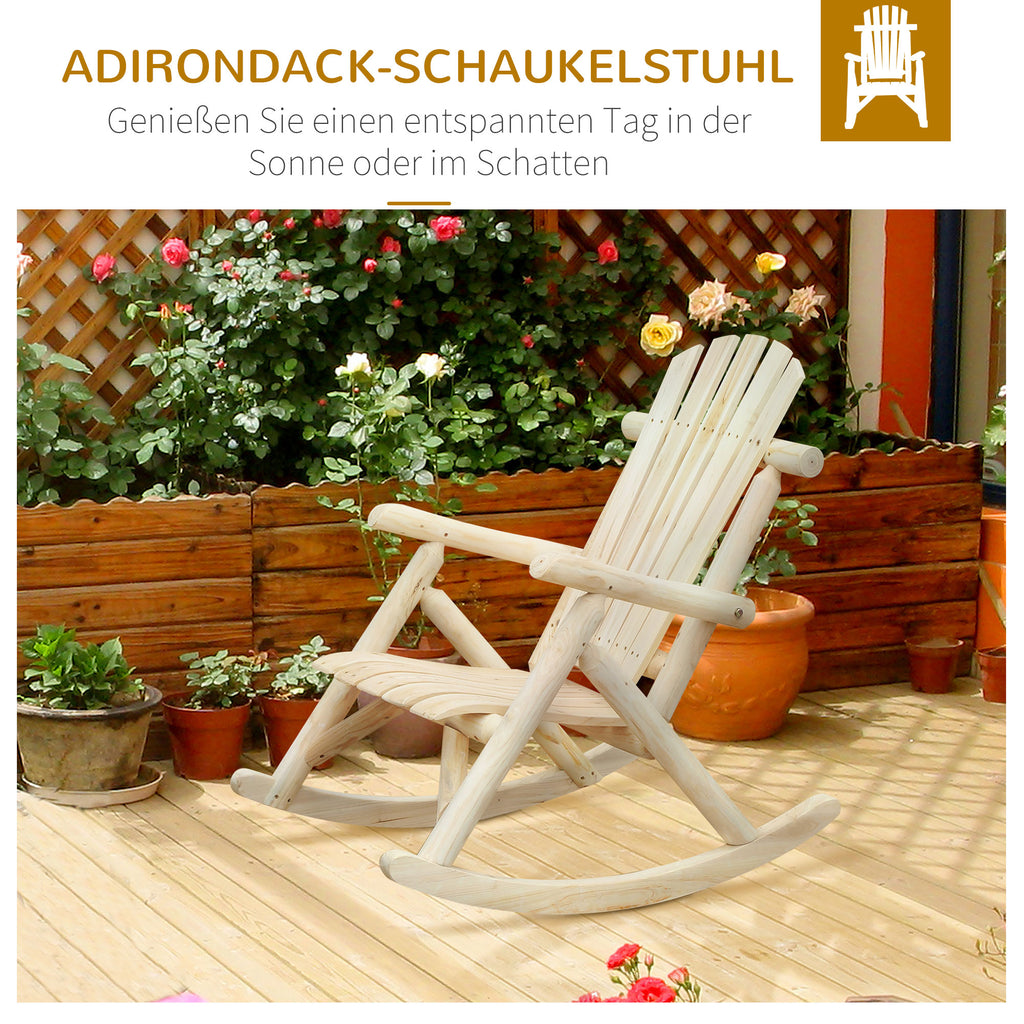 Outsunny Schaukelstuhl aus Holz Schaukelsessel mit hoher Rückenlehne wetterfest Gartenstuhl bis 113kg belastbar Relaxstuhl für Wohnzimmer Garten, Rasen, Balkon Natur