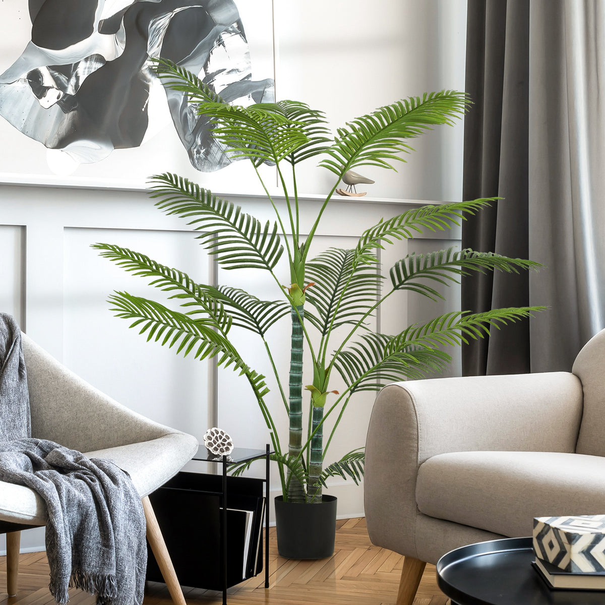 HOMCOM Dekorative Künstliche Pflanze 170 cm Künstlicher Palmenbaum mit Topf und Blättern für Innenbereich Grün