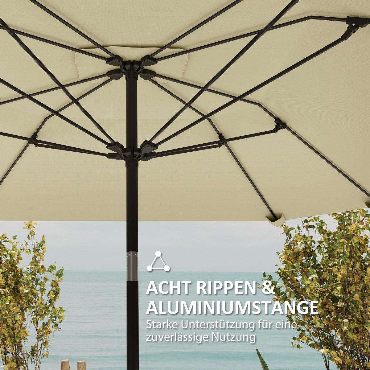 Outsunny 2,3 m Sonnenschirm ohne Basis, Verstellbarer Terrassenschirm mit Kurbel, Polyester, Aluminium, Fiberglas, Beige