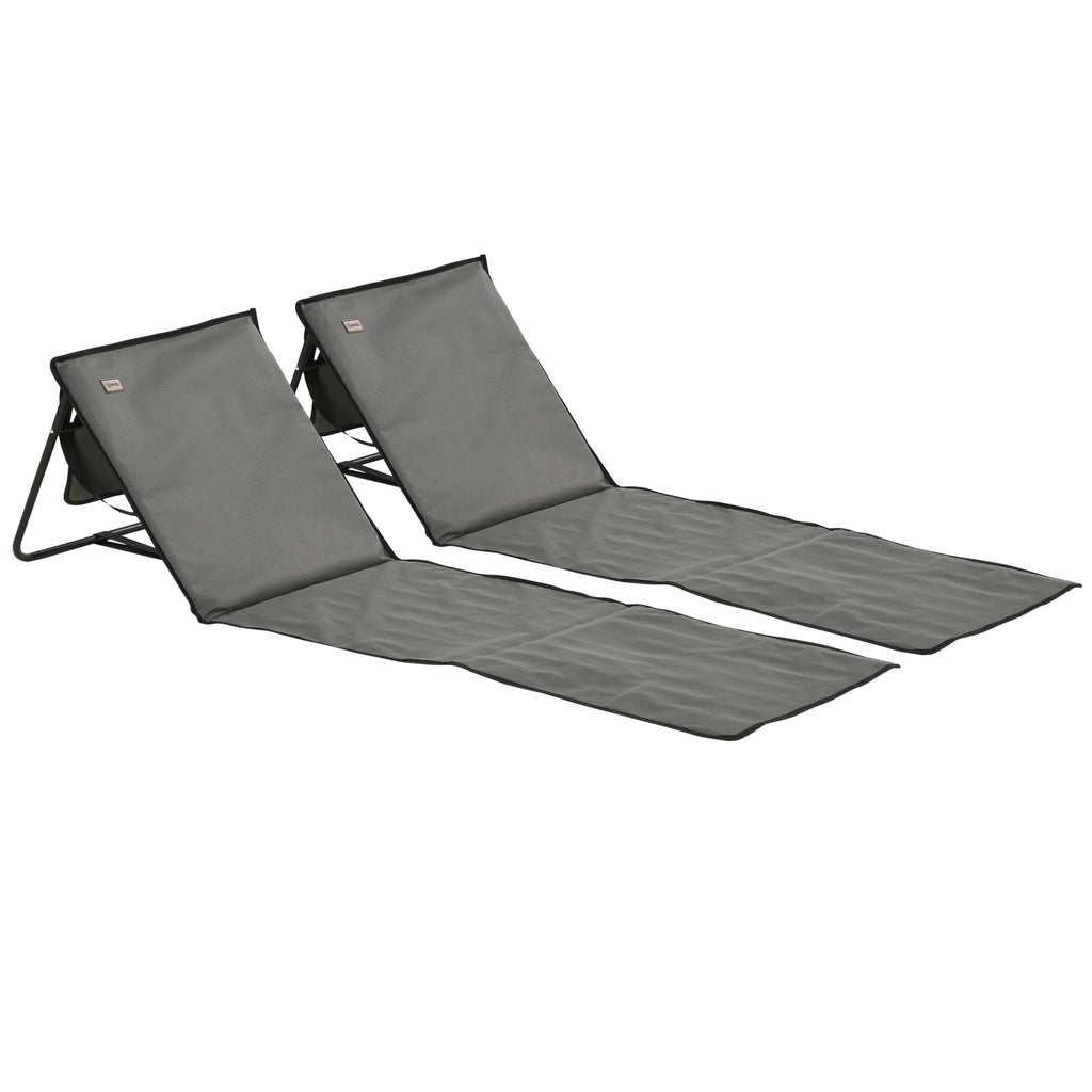 Outsunny Strandliege, klappbar, verstellbare Rücklehne, Seitentasche, weiche Polsterung, Stahlrahmen, Grau, 142x51x40cm