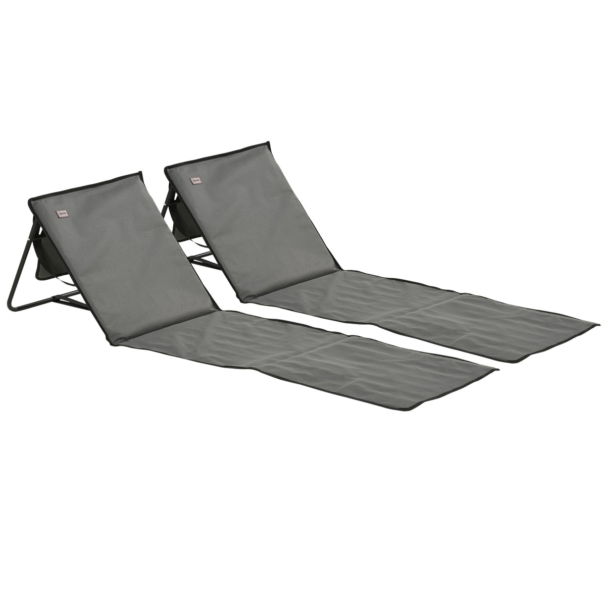 Outsunny Strandliege, klappbar, verstellbare Rücklehne, Seitentasche, weiche Polsterung, Stahlrahmen, Grau, 142x51x40cm