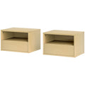 HOMCOM 2-teiliges Wandnachttisch-Set, Nachttisch, Nachtkommode, Spanplatte, Natur, 45 x 35 x 27,5 cm