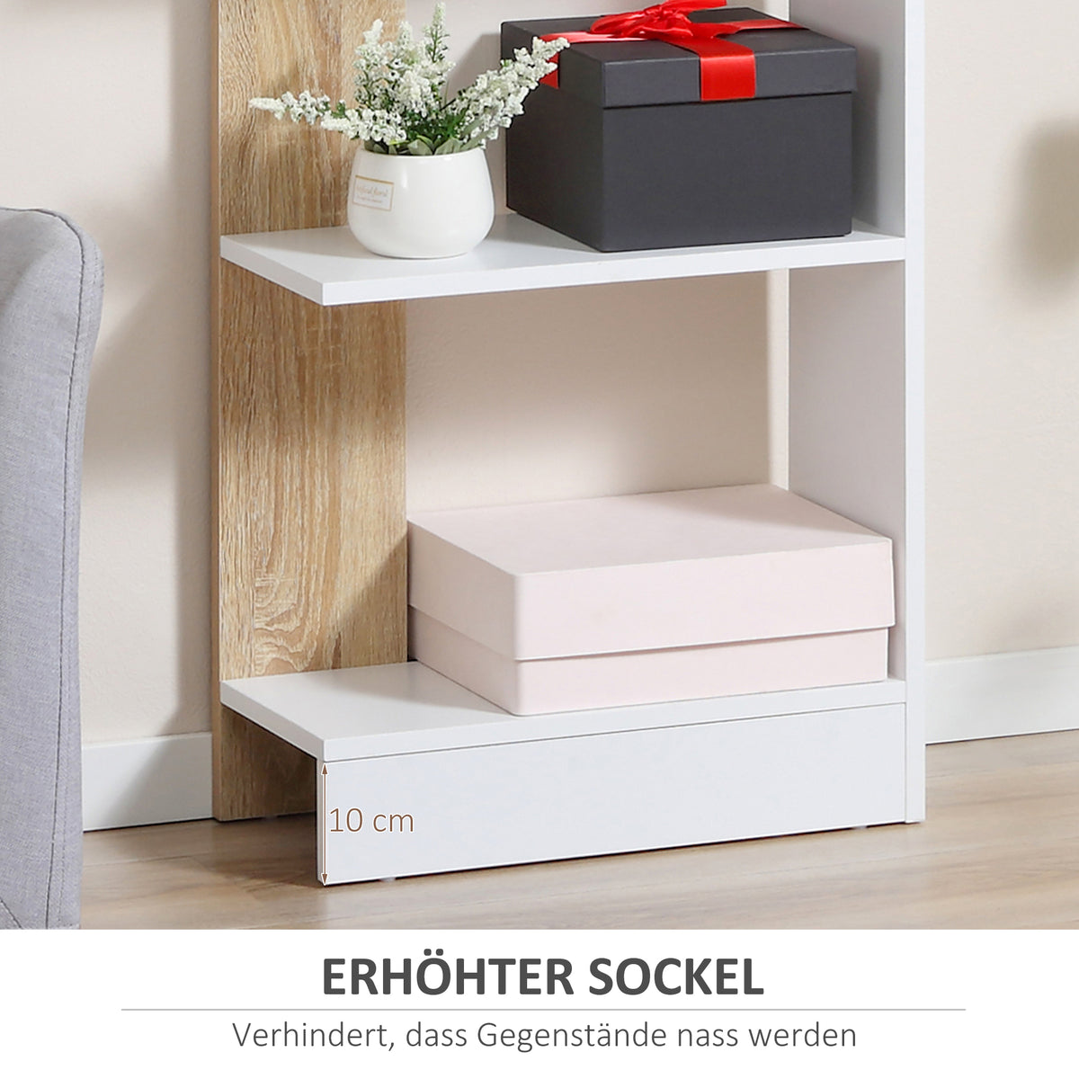 HOMCOM Standregal Bücherregal 5-stufiges Büroregal Lagerregal Aktenregal Küchenregal Spanplatte Eiche+Weiß 45 x 21 x 170 cm