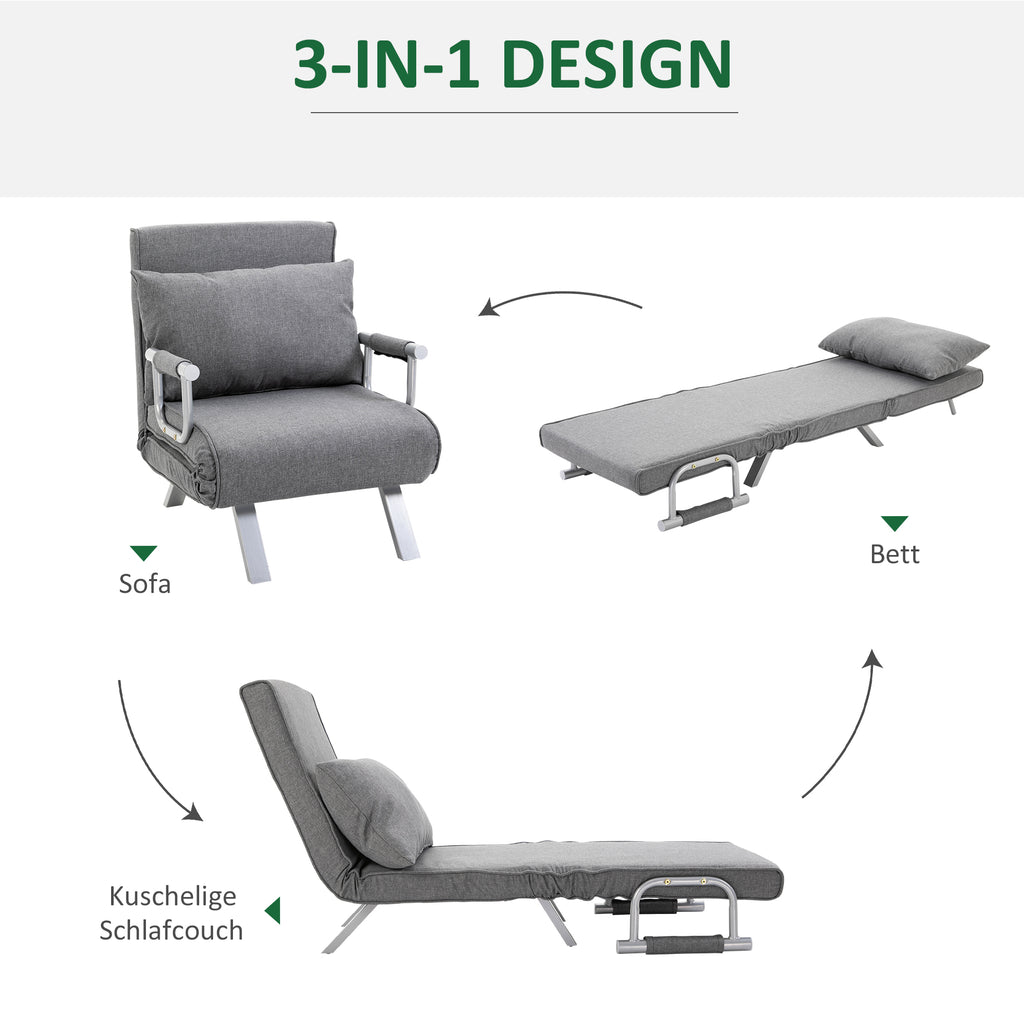 HOMCOM Relaxsessel Liegesessel Sessel, Liegefunktion, Gästebett, 65 cm x 69 cm x 80 cm, Grau