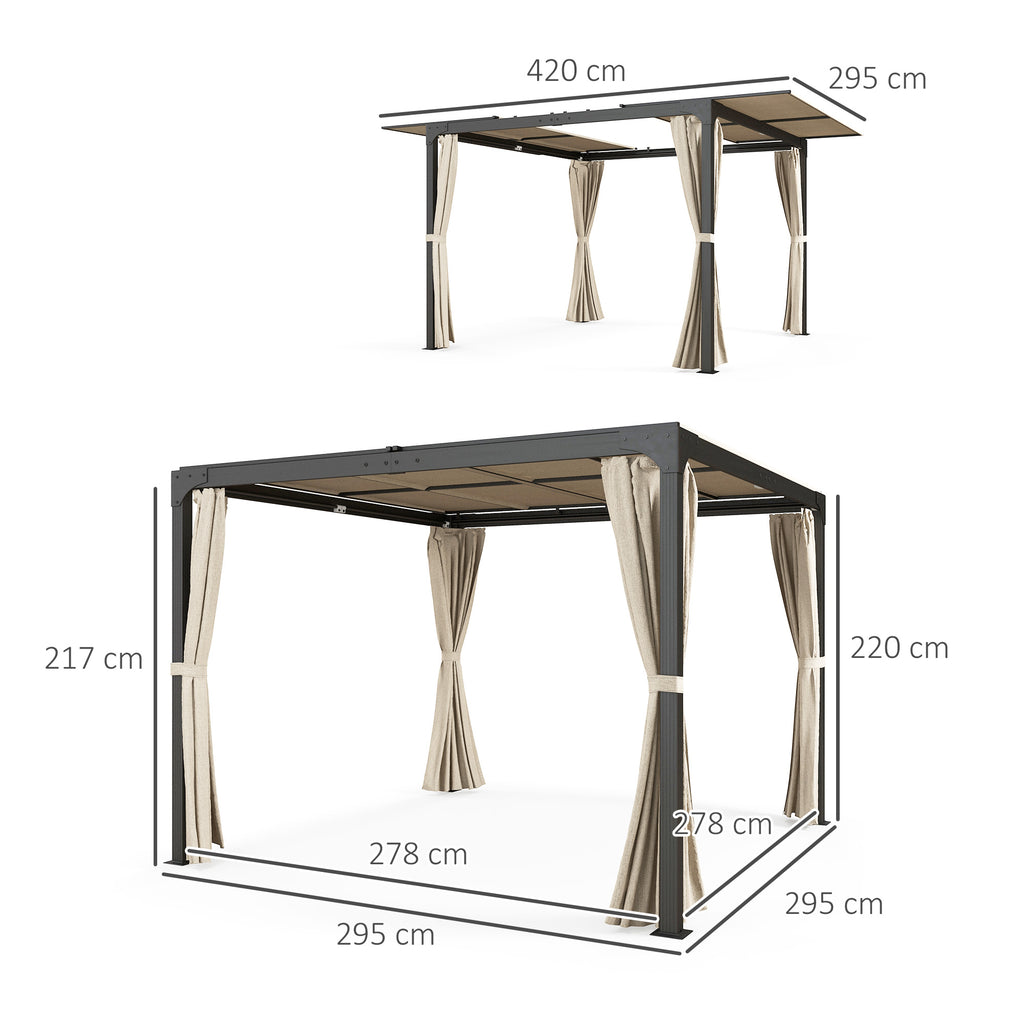 Outsunny Pavillon, ausziehbares Dach, Aluminium & Stahl, 295x295x220cm, Beige.