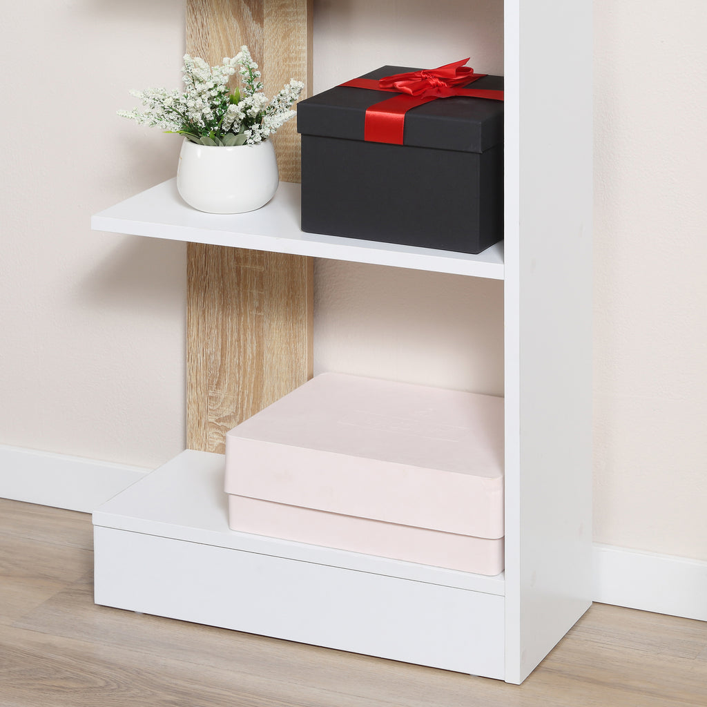 HOMCOM Standregal Bücherregal 5-stufiges Büroregal Lagerregal Aktenregal Küchenregal Spanplatte Eiche+Weiß 45 x 21 x 170 cm