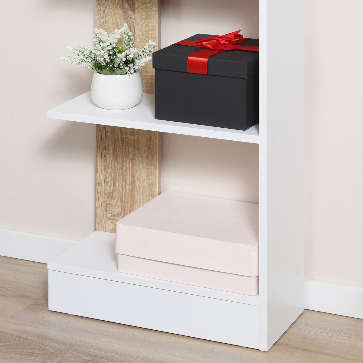 HOMCOM Standregal Bücherregal 5-stufiges Büroregal Lagerregal Aktenregal Küchenregal Spanplatte Eiche+Weiß 45 x 21 x 170 cm