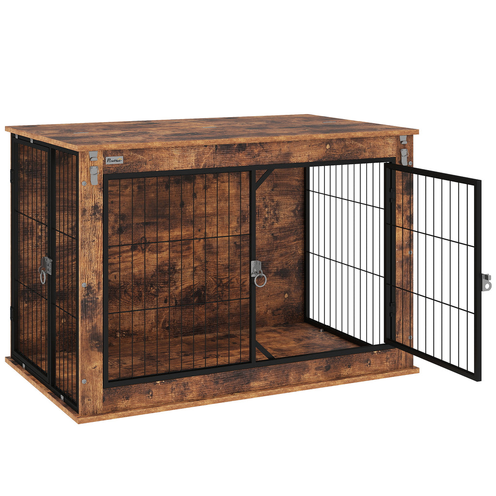 PawHut Hundebox, Transportbox für Hunde, Aufenthaltsbox, für Haustiere, 2 verschließbare Türen, 98 x 60 x 65,5 cm, Braun