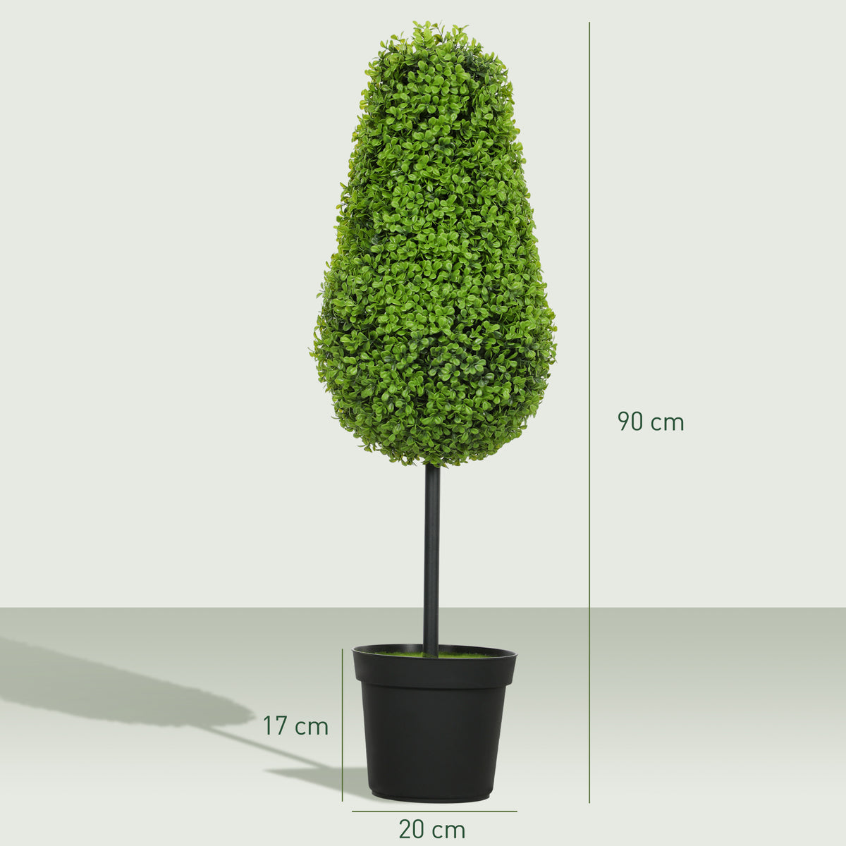 HOMCOM 2er Set Künstliche Buchsbaum 90cm Kunstpflanze in Tränenform, Plastik Künstliche Pflanzen im Topf Moderne Dekoration