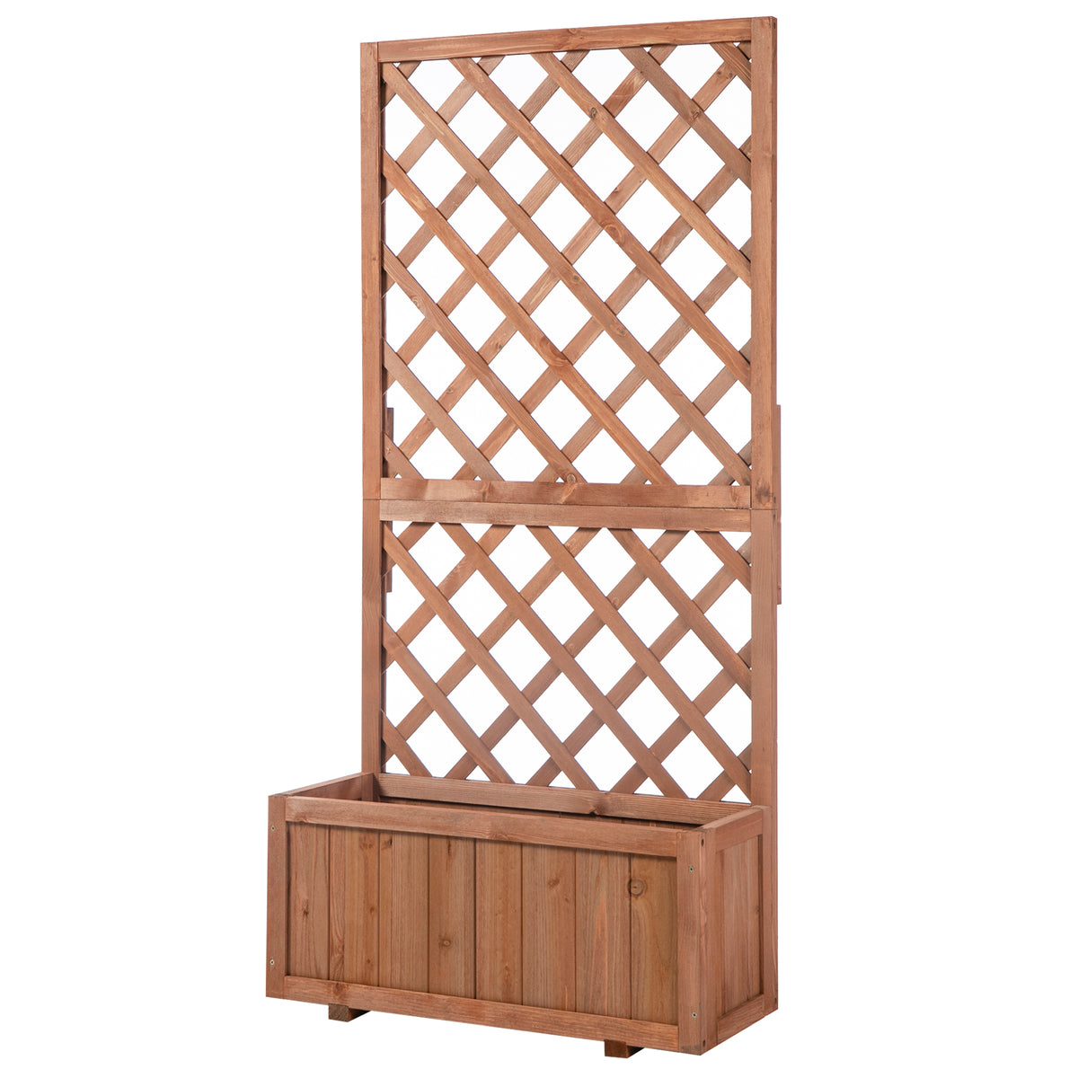 Outsunny Hochbeet Pflanzenkasten mit Rankgitter, Spalier Pflanzkübel, Blumenkasten Holz, 72,5x31,5x149,5cm für Garten Balkon Terasse, Blumenkübel für Kletterpflanzen, Blumen, Orange