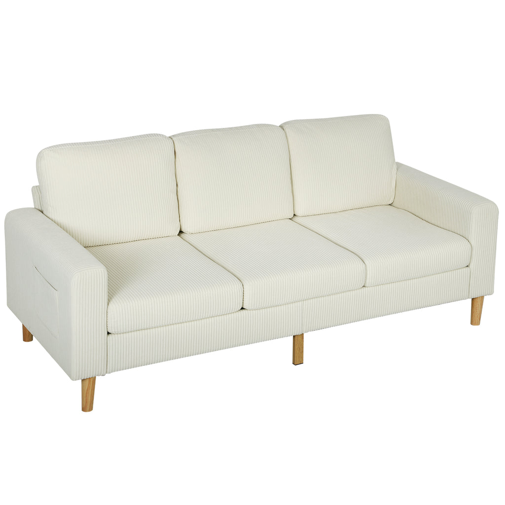 HOMCOM Dreisitzer-Sofa aus Rip-Vorvelvet mit Federkissen und gepolsterter Sitzfläche, 192x80x84,5cm, beige