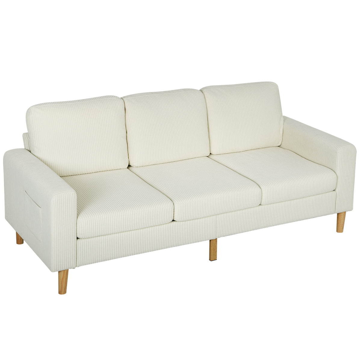 HOMCOM Dreisitzer-Sofa aus Rip-Vorvelvet mit Federkissen und gepolsterter Sitzfläche, 192x80x84,5cm, beige