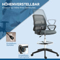 Vinsetto Bürostuhl Ergonomischer Schreibtischstuhl mit Armlehnen und Verstellbarer Fußring Netzbespannung Grau