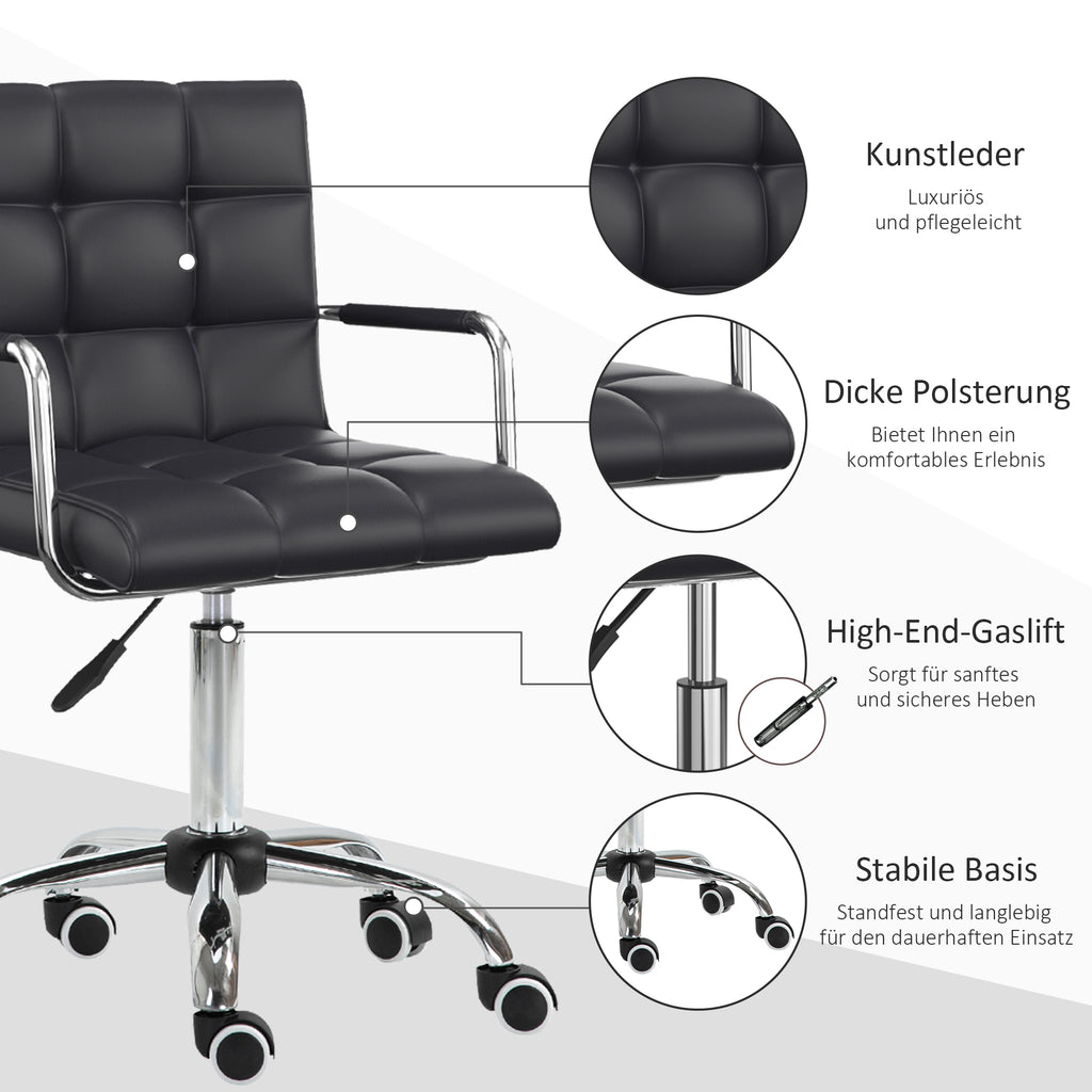 HOMCOM Bürostuhl im Retrodesign, höhenverstellbar, 5 Rollen, 52,5 cm x 54 cm x 99 cm, Schwarz