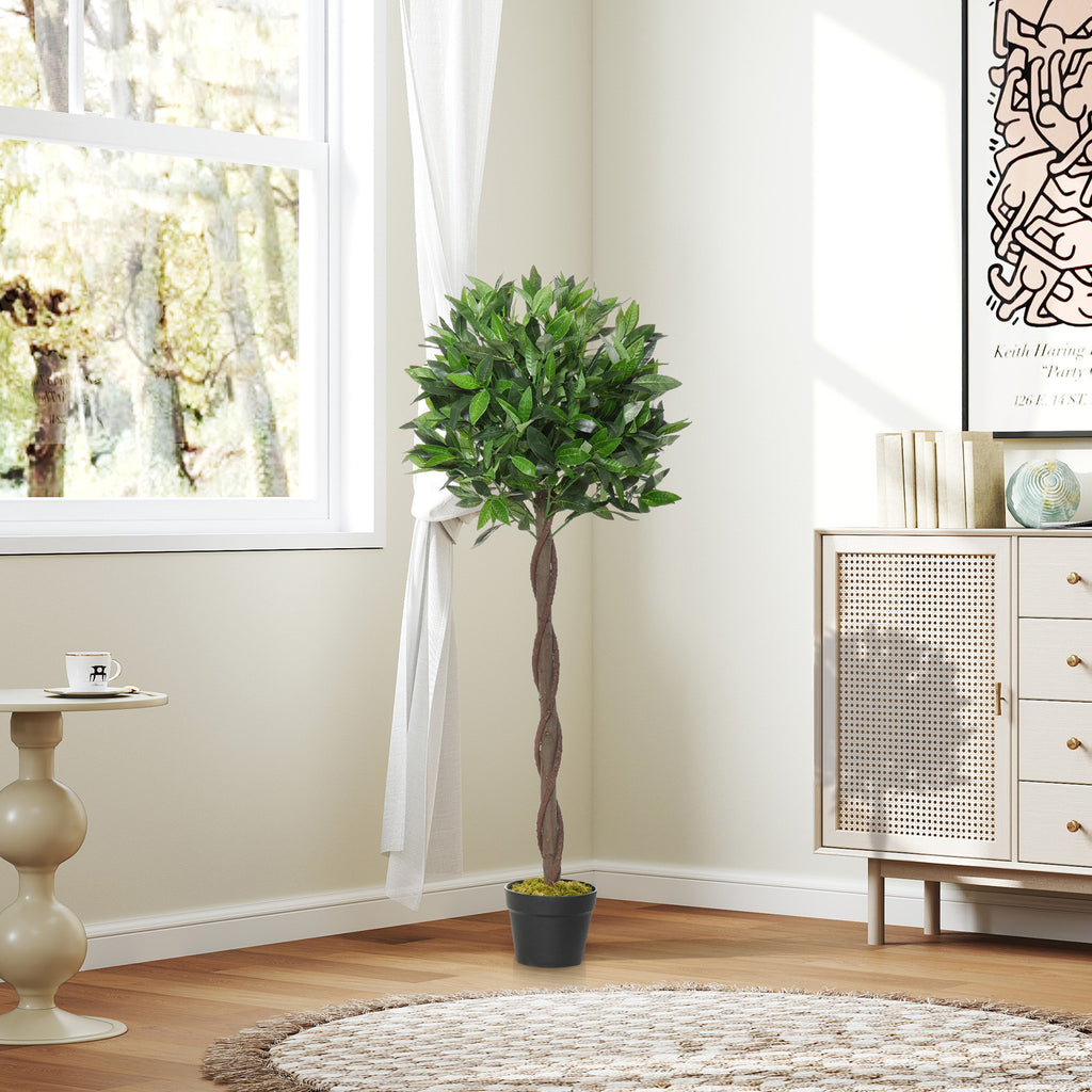 Outsunny 2er-Set Künstlicher Lorbeerbaum, 120 cm, Kunstpflanzen im Zementtopf, Kunststoff-Pflanzen für drinnen und draußen, Grün