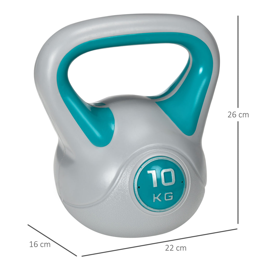 SPORTNOW Kugelhantel, Kettlebell, 10 kg, flache Unterseite, großer Griff, Kunstledermantel, blau, 22 x 16 x 26 cm