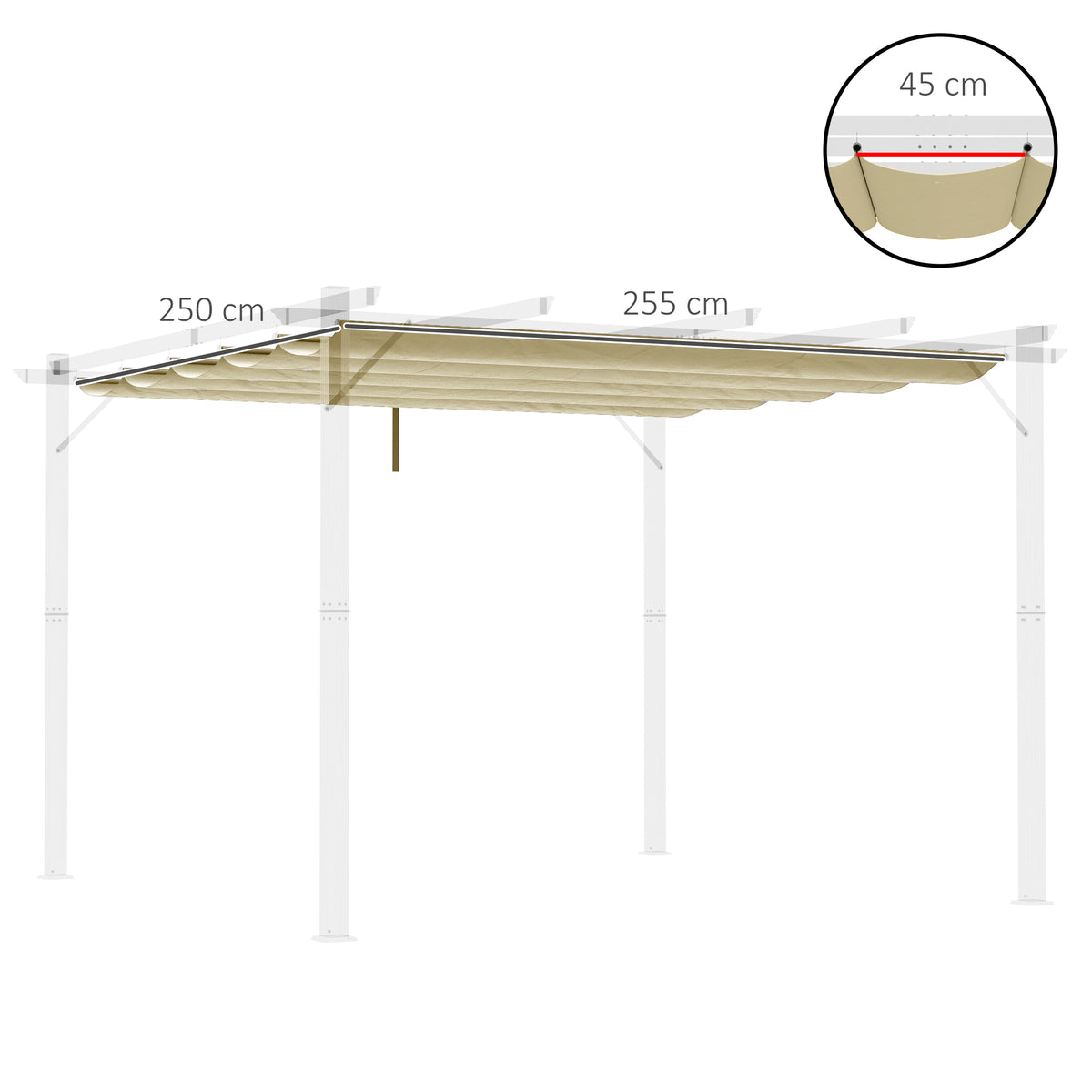Outsunny Ersatzdach für 3 x 3 m Pergola, einziehbar, mit Regenabflusslöchern, wetterfest, Polyester, Beige
