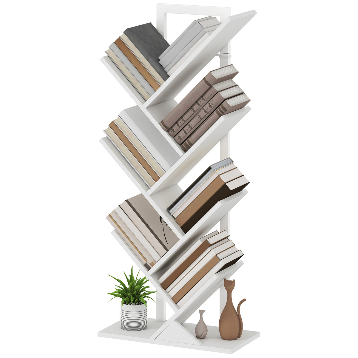 HOMCOM Baumförmiges Bücherregal mit 7 Regalen und kippsicherem System für Wohnzimmer Schlafzimmer 50x24x109 cm Weiß