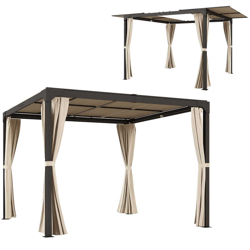 Outsunny Pavillon, ausziehbares Dach, Aluminium & Stahl, 295x295x220cm, Beige.