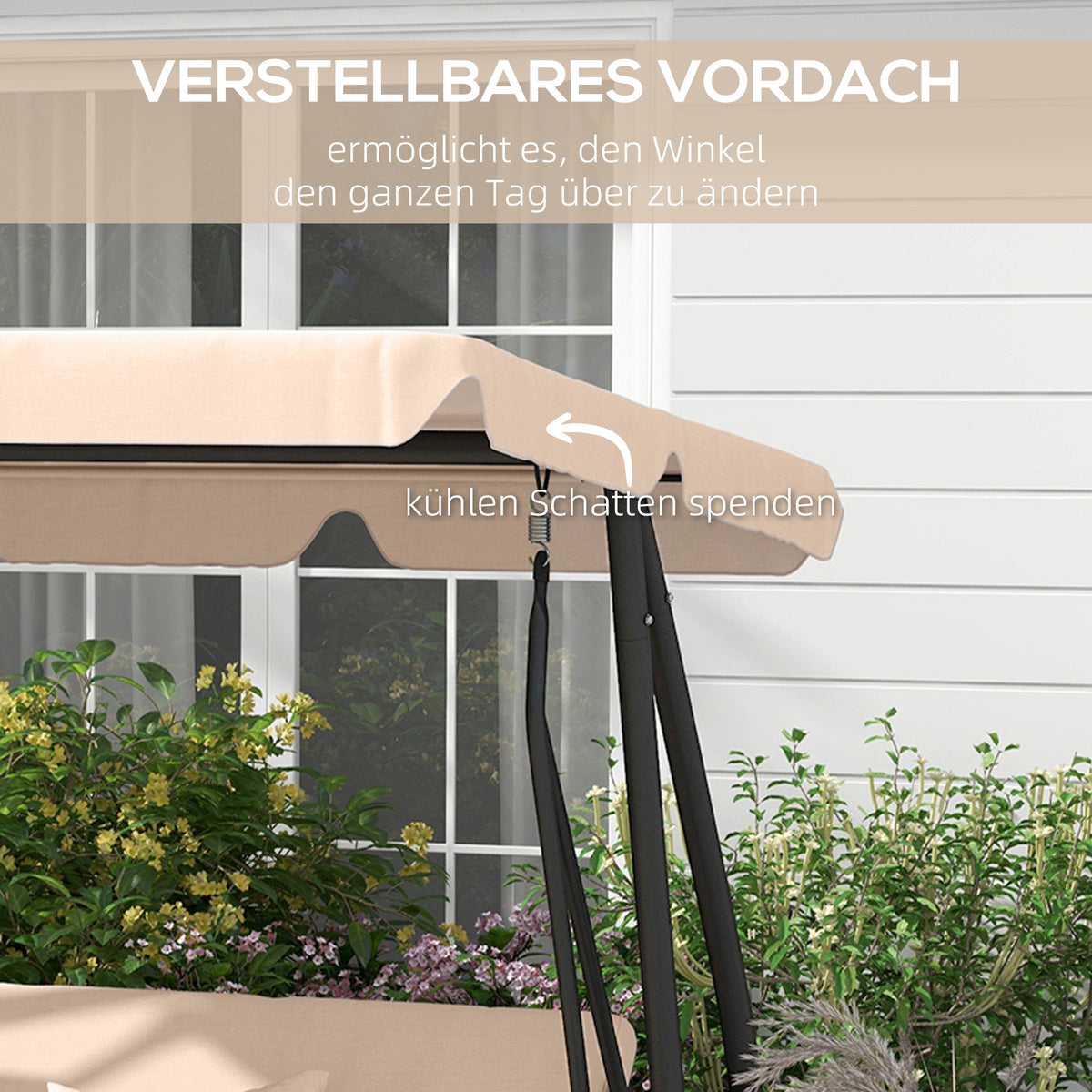 Outsunny Schaukelbank, 3-Sitzer Hollywoodschaukel, Gartenschaukel mit Getränkehaltern, Stahl, 200 x 120 x 164 cm, Braun