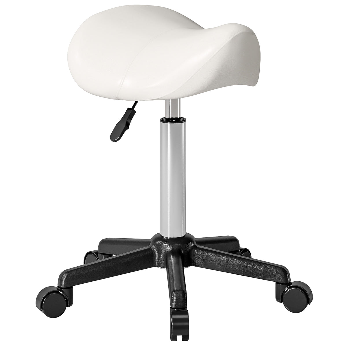 HOMCOM Massagehocker mit Rollen, Arbeitshocker mit höhenverstellbarem Sattel, 48x47x45-57cm, Weiß