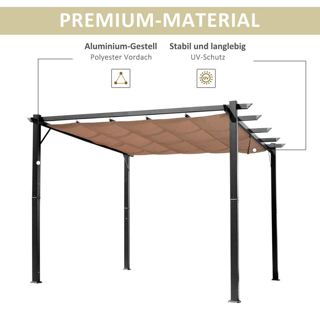 Outsunny Pergola Pavillon mit einstellbarem Stoffdach 3 x 4 m Terrassen-Vordach Aluminium Sonnenschutz Überdachung Terrasse Garten Grau+Braun