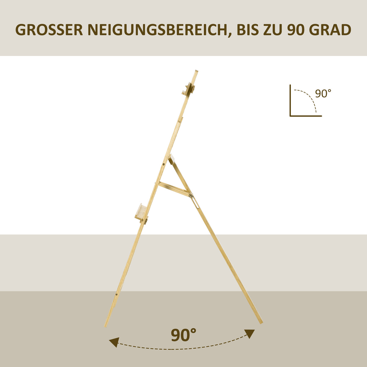 HOMCOM Staffelei Sitz- und Standstaffelei Klappbare Atelierstaffelei 75° einstellbar mit Halterung für Kunstmalerei Und Außenwerbung Kiefernholz Natur 51,5 x 71,5 x 134,5 cm